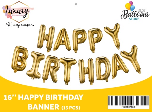 16" Happy Birthday Gold 13 Letters
