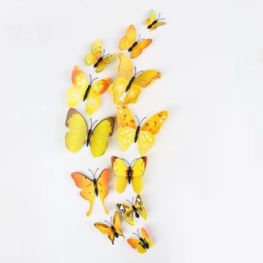 12 Pcs/Pack PVC 3D Butterfly Decoration Wall Sticker Set Yellow