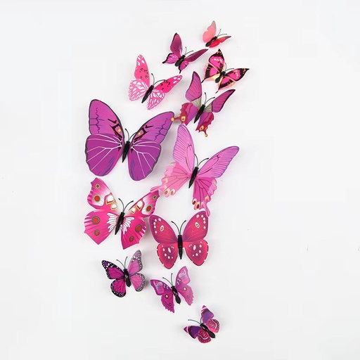 12 Pcs/Pack PVC 3D Butterfly Decoration Wall Sticker Set Purple