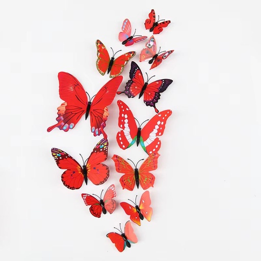 12 Pcs/Pack PVC 3D Butterfly Decoration Wall Sticker Set Red