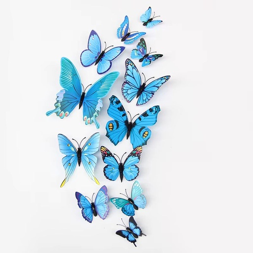 12 Pcs/Pack PVC 3D Butterfly Decoration Wall Sticker Set Blue