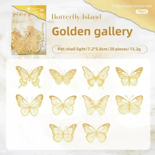 Butterfly Sticker Pack (7,5 x 5,4 cm) 20 pack Gold