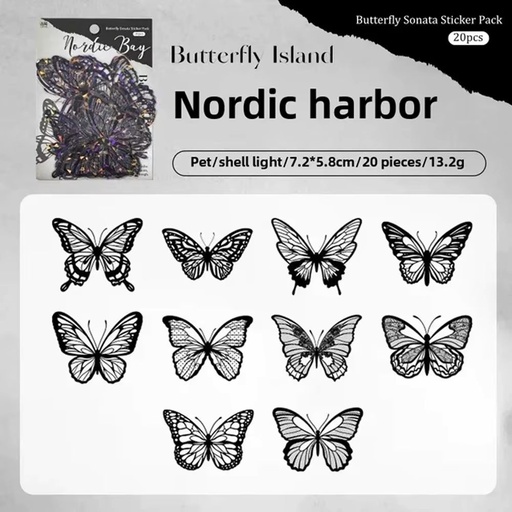 Butterfly Sticker Pack (7,5 x 5,4 cm) 20 pack Black