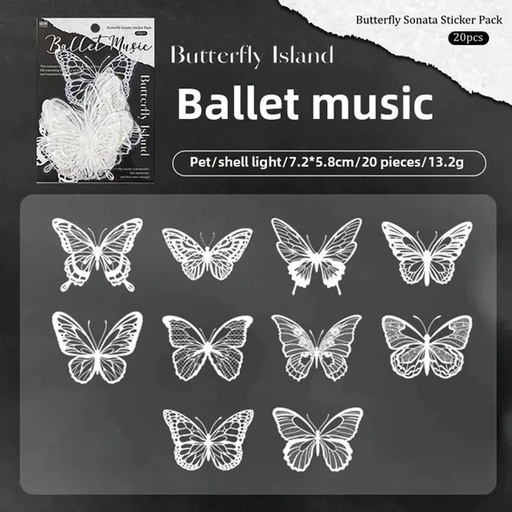 Butterfly Sticker Pack (7,5 x 5,4 cm) 20 pack White