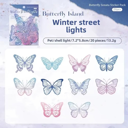 Butterfly Sticker Pack (7,5 x 5,4 cm) 20 pack Whinter Street Light