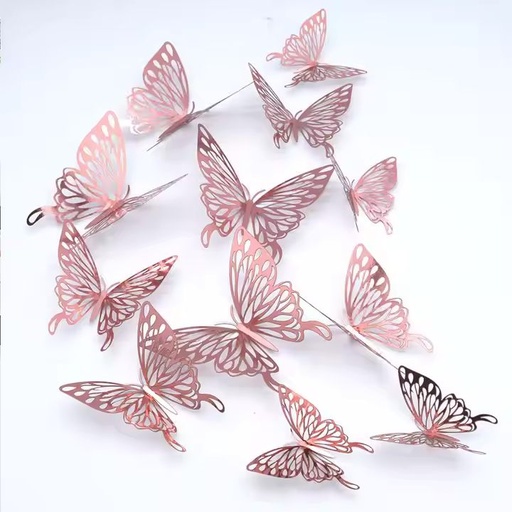 3D Buterfly Decorations Rose Gold 12 pack