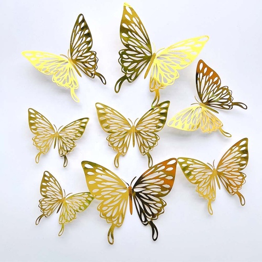 3D Buterfly Decorations Gold 12 pack